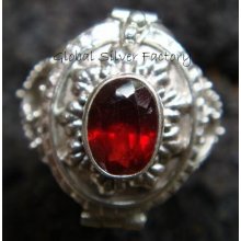 Sterling Silver Garnet Poison Locket Ring LR-198-KA