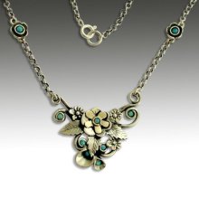 Sterling silver mixed gold and opals floral botanical necklace - Be there.
