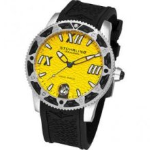 Stuhrling Original 225G.331618 Mens Round Watch on a Stainless Steel Case and Black Rubber Strap Yellow Dial and Black Bezel