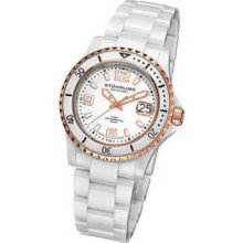 Stuhrling Original 272.11EP29 Womens Swiss Quartzandamp;#44; White Ceramic Case and Bracelet with Rosetone-Silver Dial