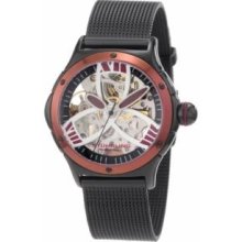 Stuhrling Original 5AT.115962 Womens Ladies Lifestyles Alpine Slalom Automatic with Black IP Case Skeletonized Dial with Maroon Outer Dial and Black IP Bracelet Watch