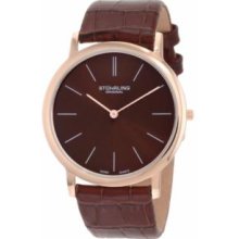 Stuhrling Original 601.3345K55.A Mens Classic Princeton Slim Swiss Quartz with Rosegold Case Copper Dial and Brown Leather Strap Watch