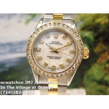 Stunning Ladies Rolex 18k/stainless Steel, Mother Of Pearl Diamond Dial & Bezel