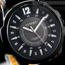 Stylish Hours And Date Black Genuine Leather Men's Wrist Watch, W32-bb