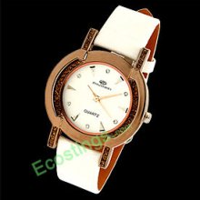 Stylish Leather Watchband Round Wrist Watch for Ladies