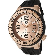 Swiss Legend Men's Neptune Rose Dial Rose Ip Case Black Silicone