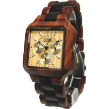 Tense Wood Mens Dark Multifunction Wood Watch - Wood Bracelet - Wood Dial - B7305SD