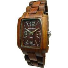 Tense Wood Mens Jumbo Rectangle Sandalwood Wood Watch - Dark Bracelet - Dark Dial - J8102SQR