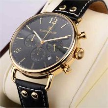 Thomas Earnshaw Men's 14ct Gold Plated Chronograph Black Dial Leather Watch