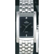 Time America Ladies` Stainless Bracelet Watch W/ Rectangle Black Dial