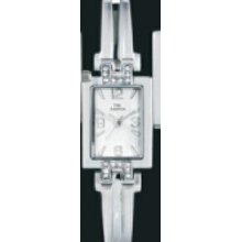 Time America Ladies` Steel Watch W/ Rectangle Silver Face & Arabic Numbers