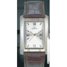 Time America Men`s Watch W/ Silver Rectangle Face & Brown Leather Band
