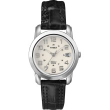 Timex Women's T2N435 Elevated Classics Sport Chic Black Leather Strap Watch