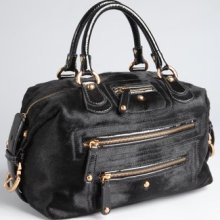 Tod's black leather and pony hair triple zip front medium satchel