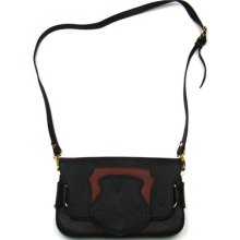 Topshop Ladies Black & Tan Vintage Style Leather Across Body Bag/handbag