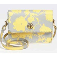 Tory Burch Yellow Grey Floral Printed Robinson Mini Crossbody Bag Handbag