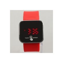 Touch Screen Silicone Band Steel Case Women Men Unisex Sport Style Square Digital LED Wrist Watch Red With Black