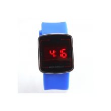 Touch Screen Square Surface Digital Display Red LED Light Silicone Band Iron Case Wrist Watch Navy blue