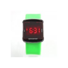Touch Screen Square Surface Digital Display Red LED Light Silicone Band Iron Case Wrist Watch Light Green