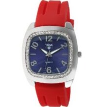 Trax Womens TR1740-NR Malibu Fun Red Rubber Blue Dial Crystal