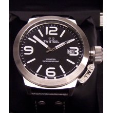 Tw Steel Watch Canteen 45mm Black Date 100m Black Leather Tw2r