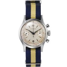 Two Register Chronograph 1950s Watch Blue / Yellow Band White Dial