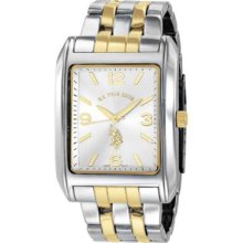 U.s. Polo Assn. Men S Usc80019 Two-tone Rectangular Silver Dial Bracelet Wa