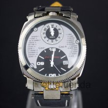 Unique Outdoor Dual Time Zone Quartz Analog Sport Mens Watches New,