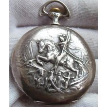 Unique Watch,fancy Silver Case Depiction St.george For Imperial Russian Market