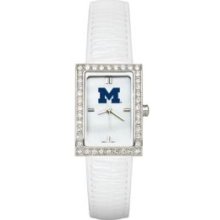 UNIV OF MICHIGAN LADIES ALLURE WATCH WHITE LEATHER STRAP