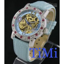 Vegan Blue Auto Mechanical Ladies Beautiful Diamond Watches