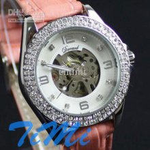 Vegan Lady/women Crystal Pink Chrono Automatic Watch Light