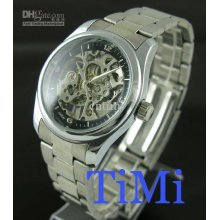 Vegan Mens Skeleton Mechanical Watch Stainless Steel Gent