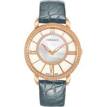 Versace Women's M6Q80SD498 S009 Krios Rose Gold IP Black Leather ...