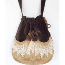 Victorian Bag Rose and Lace Mori Girl Brown Velvet Bag Drawstring velvet bag Bag Crossbody Drawstring Bag Evening Bag