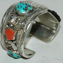 Vintage Al Joe Navajo Drivers Turquoise/coral Watch Cuff Sterling Silver Signed
