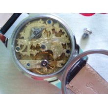 Vintage Capt Geneva Engraved On Movement 1800's White Enamel Dial Wristwatch