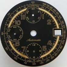 Vintage Chronograph Watch Black & Gold Dial Valjoux 7750 Date Men's