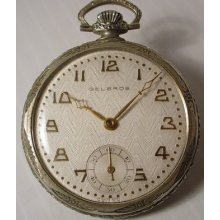 Vintage Gelbros Meyer & Studelisa Swiss Pocket Watch 12 Size Fancy Silver Tone