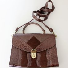 Vintage purse. brown faux reptile handbag.