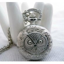 Vintage Retro Owl Long Chain Pendant Necklace Quartz Pocket Watch 6589