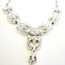 Vintage Sterling Marcasite Necklace Art Deco Pendant 1920s Wedding Jewelry