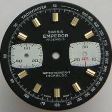 Vintage Swiss Emperor Black Chronograph Watch Dial 60's Men's Landeron