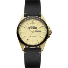 Vivienne Westwood Camden Lock Men's Quartz Watch With Gold Dial Analogue Display And Black Leather Strap Vv063gdbk