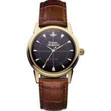 Vivienne Westwood Gents Grosvenor Black Dial Brown Leather Strap Watch