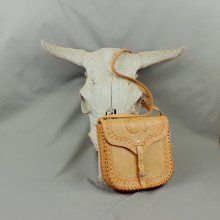 VTG Purse Tooled Leather Horse Stamped Cross-Body Handbag Camel Color