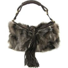W/ Tags Authentic Cassandra Los Angeles Brown Socialite Fox Fur Hobo Handbag