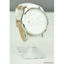 Watch Guess White Leather Dual Time W70004g3