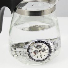 Water Quartz Hour Dial Date White Clock Sport Men Steel Wrist Watch Mww83