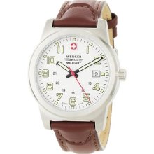 Wenger Swiss Military Men Classic Field White Dial Brown Leather Strap Watch